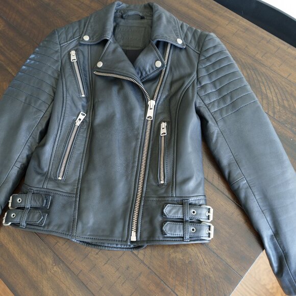 AllSaints Papin Leather Biker Jacket in Black - Picture 12 of 16